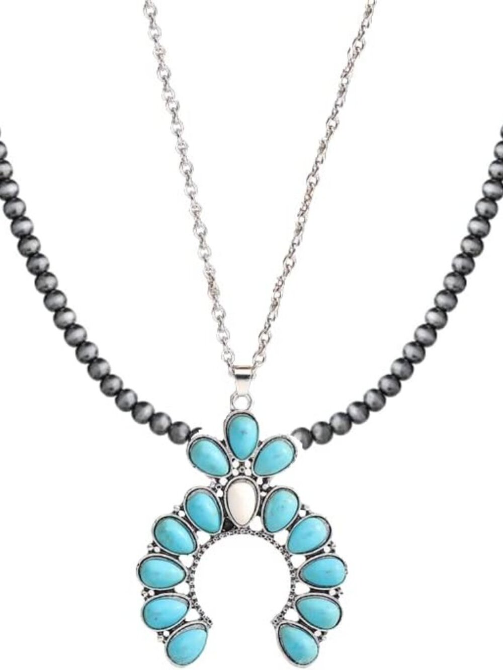 Navajo Western Pearl Necklace - Vintage Boho Choker with Turquoise Stones for Wo